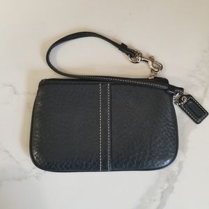 Coach Small Pebbled Black w/White Trim Leather Wristlet